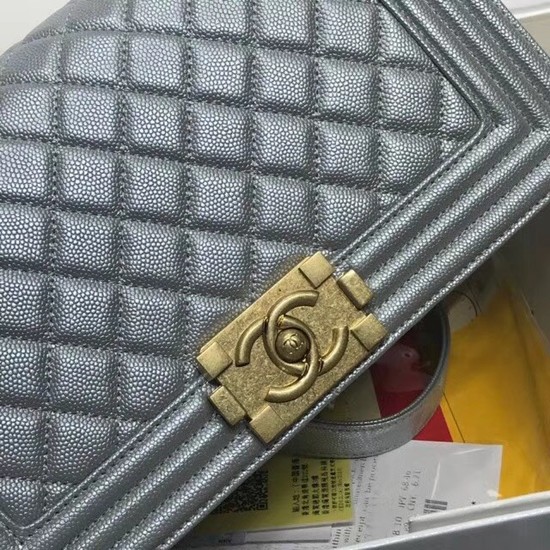 Chanel Leboy Original caviar leather Shoulder Bag A67086 silver gold chain