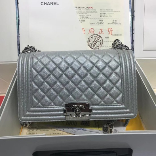 Chanel Leboy Original caviar leather Shoulder Bag A67086 silver silver chain