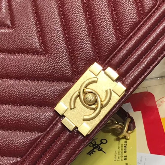 Chanel Leboy Original caviar leather Shoulder Bag V67086 Wine gold chain