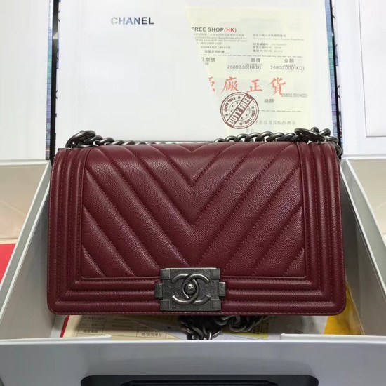 Chanel Leboy Original caviar leather Shoulder Bag V67086 Wine silver chain