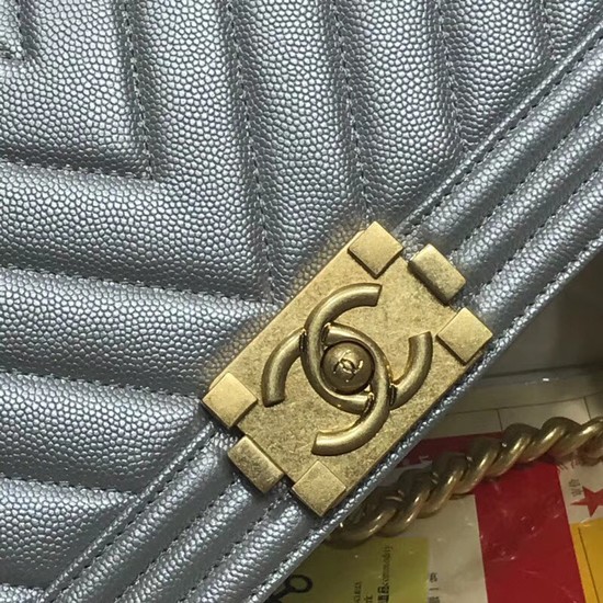 Chanel Leboy Original caviar leather Shoulder Bag V67086 silver gold chain