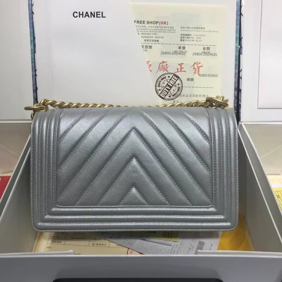 Chanel Leboy Original caviar leather Shoulder Bag V67086 silver gold chain