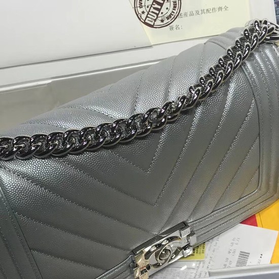 Chanel Leboy Original caviar leather Shoulder Bag V67086 silver silver chain
