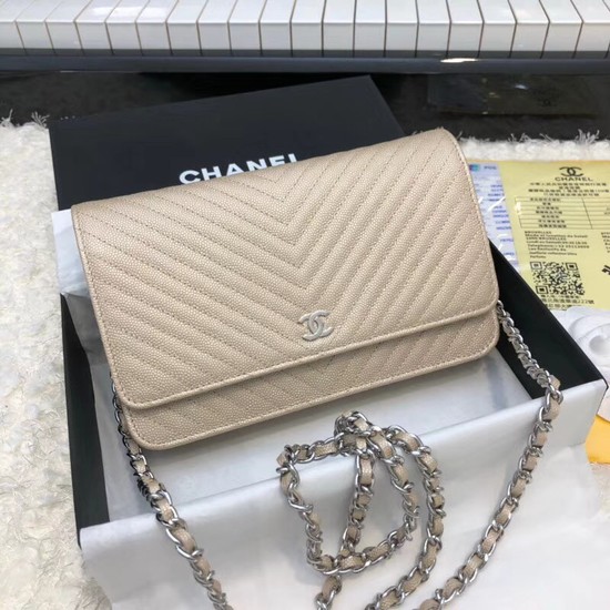 Chanel WOC Original Caviar Leather Flap cross-body bag E33814 gold silver chain