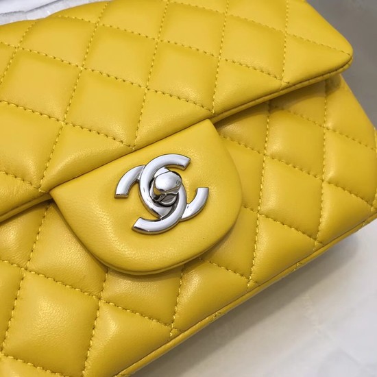 Chanel Classic original Sheepskin Leather cross-body bag A1116 yellow silver chain