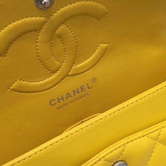 Chanel Flap Original Sheepskin Leather CF1112 Yellow silver chain