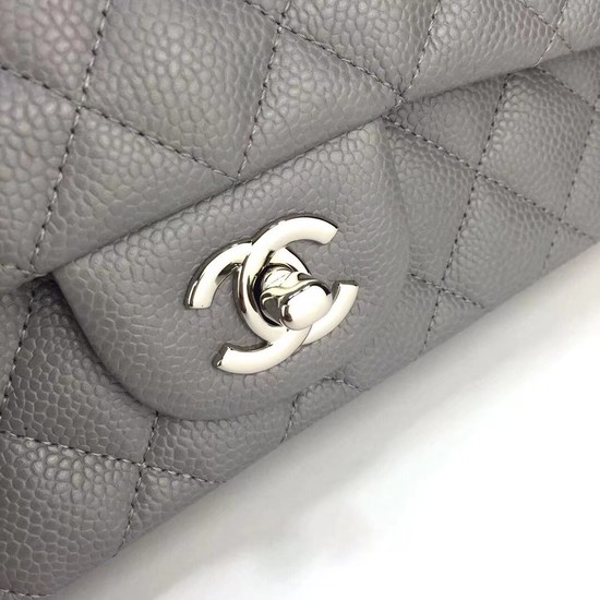 Chanel Original Caviar Leather Flap cross-body bag CF1116 Silver gray Silver chain