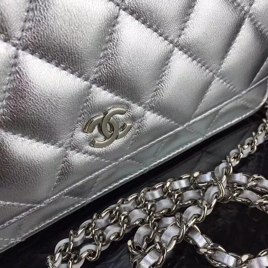 Chanel WOC Original Sheepskin Leather Flap cross-body bag CF33814 Silver Silver chain