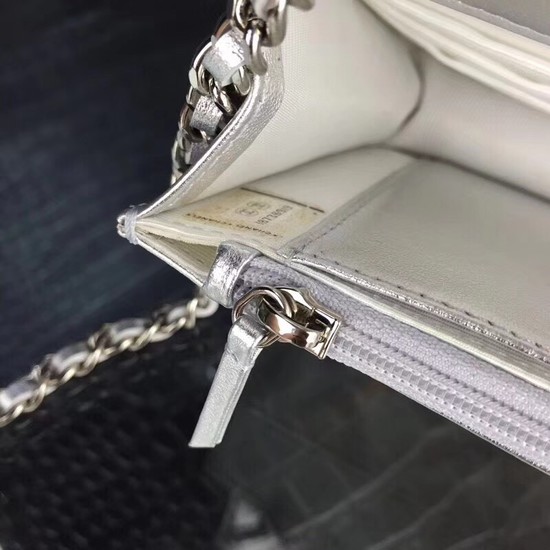 Chanel WOC Original Sheepskin Leather Flap cross-body bag CF33814 Silver Silver chain