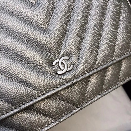 Chanel WOC Original Caviar Leather Flap cross-body bag V33814 Silver grey Silver chain