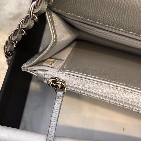 Chanel WOC Original Caviar Leather Flap cross-body bag V33814 Silver grey Silver chain