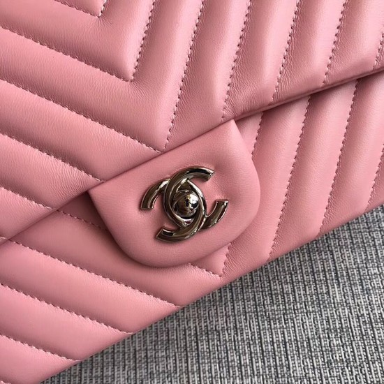 Chanel Flap Original Lambskin Leather Shoulder Bag 1112V Cherry Pink silver chain