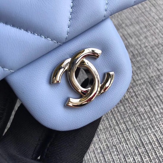 Chanel Flap Original sheepskin Shoulder Bag 1112V Light blue silver chain