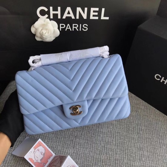 Chanel Flap Original sheepskin Shoulder Bag 1112V Light blue silver chain