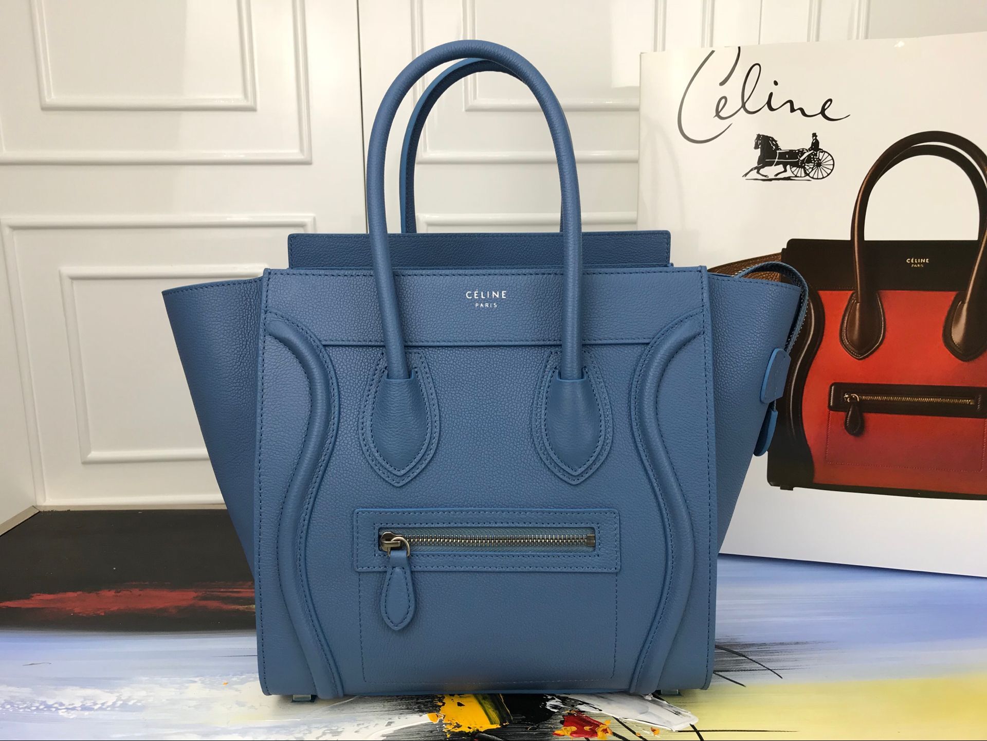Celine Luggage Micro Tote Bag Original Leather CLY33081M blue