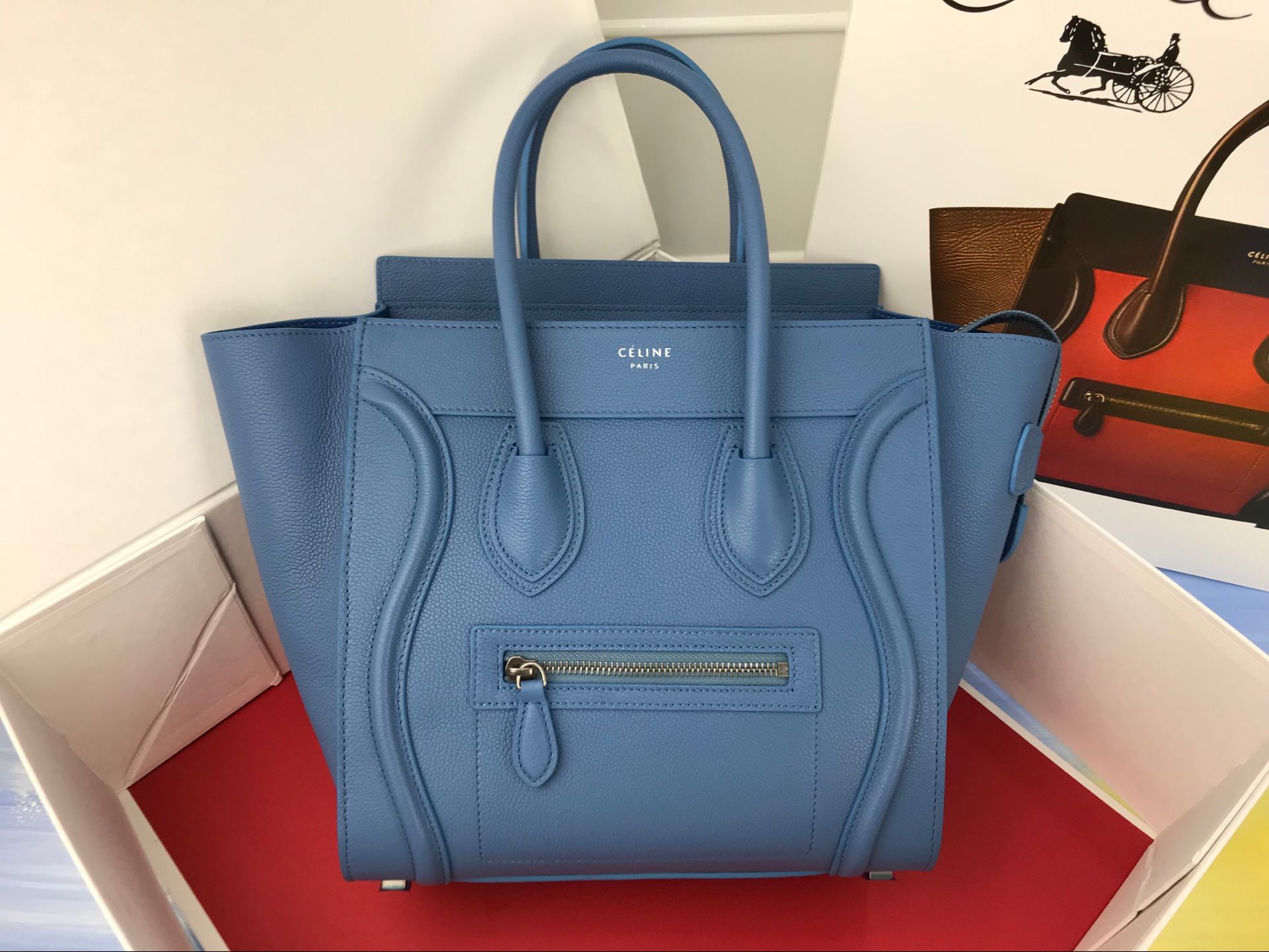 Celine Luggage Micro Tote Bag Original Leather CLY33081M blue
