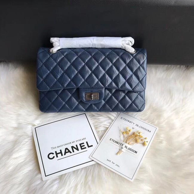 Chanel Flap Original Cowhide Leather 30225 blue Silver chain