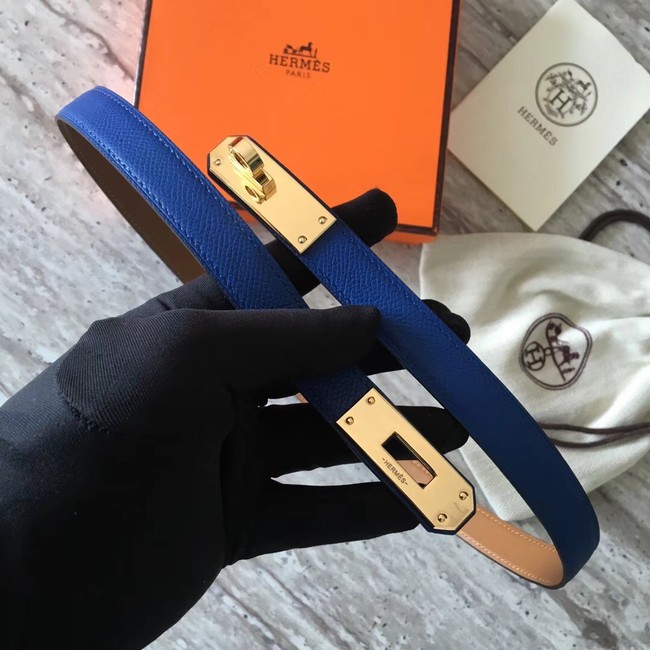 Hermes original epsom leather Kelly belt H069854 blue gold plated metal