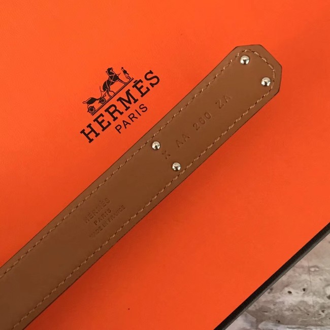 Hermes original epsom leather Kelly belt H069854 green silver plated metal
