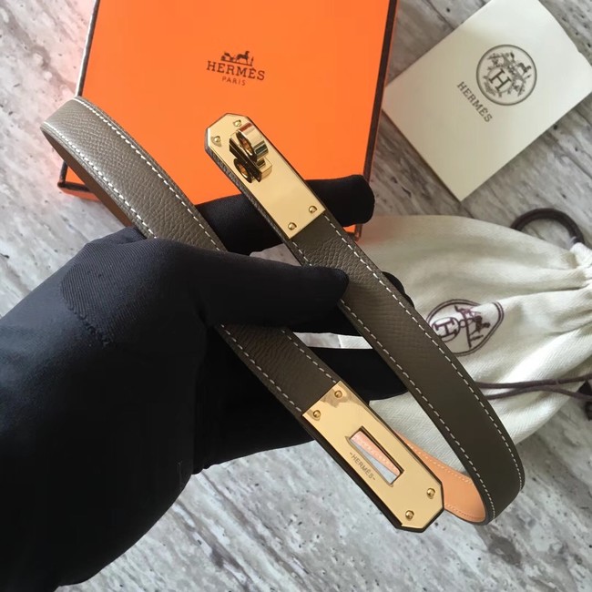 Hermes original epsom leather Kelly belt H069854 grey gold plated metal