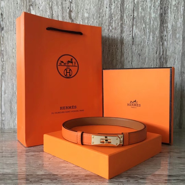 Hermes original epsom leather Kelly belt H069854 orange gold plated metal