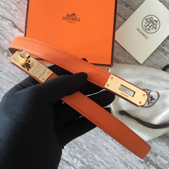 Hermes original epsom leather Kelly belt H069854 orange gold plated metal
