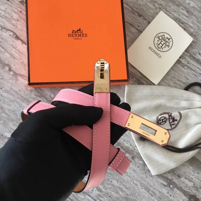 Hermes original epsom leather Kelly belt H069854 pink gold plated metal
