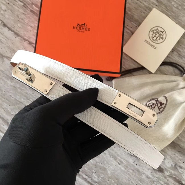 Hermes original epsom leather Kelly belt H069854 white silver plated metal