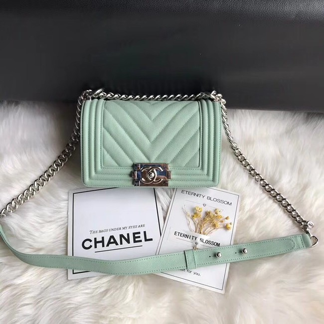 Chanel Leboy Original Caviar leather Shoulder Bag A67085 Light green silver chain