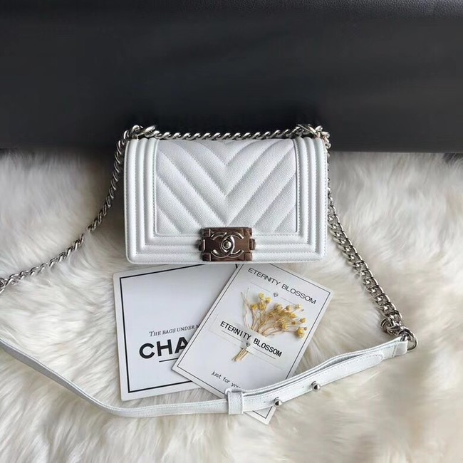 Chanel Leboy Original Caviar leather Shoulder Bag A67085 white silver chain
