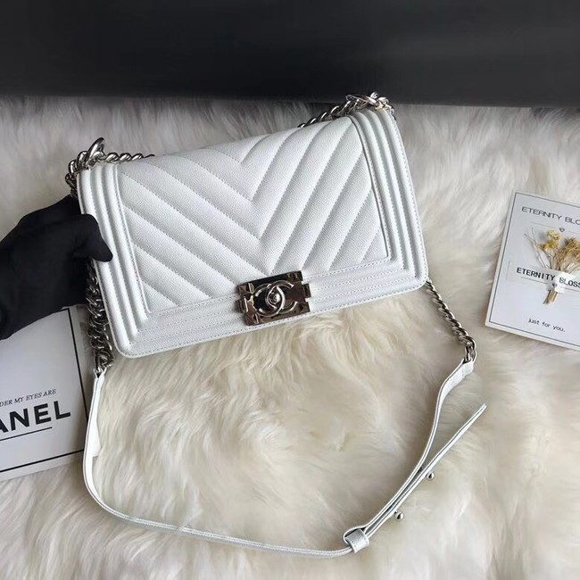 Chanel Leboy Original Caviar leather Shoulder Bag A67086 white silver chain