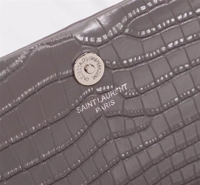 SAINT LAURENT Kate monogram medium crocodile-embossed leather shoulder bag 9288 grey