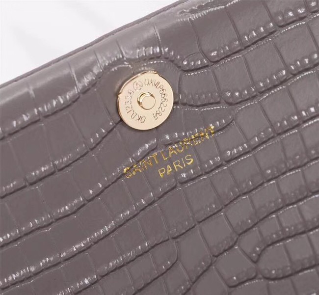 SAINT LAURENT Kate monogram medium crocodile-embossed leather shoulder bag A9288 grey