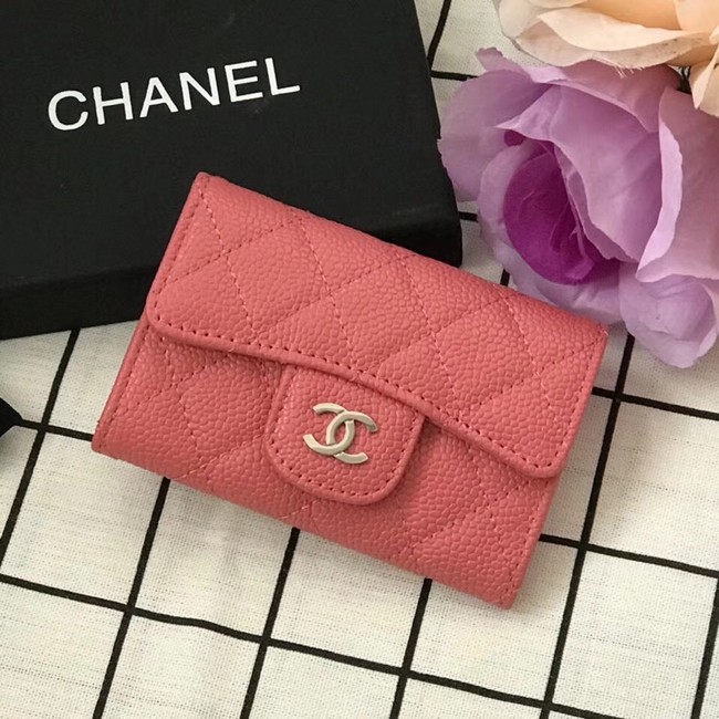 Chanel Classic Card Holder A31504 pink silver-Tone Metal