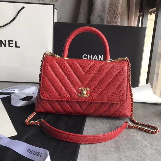 Chanel Small Flap Bag with Top Handle A92990 red