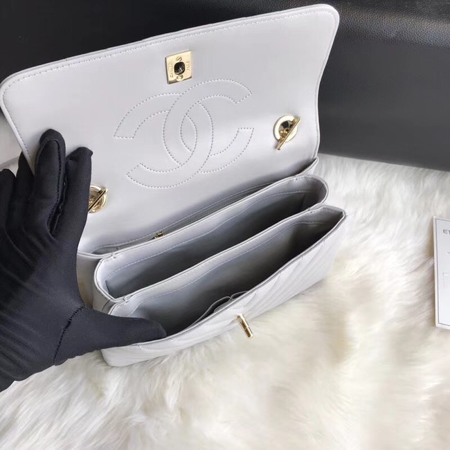 Chanel CC original lambskin top handle flap bag 92236V grey gold Buckle
