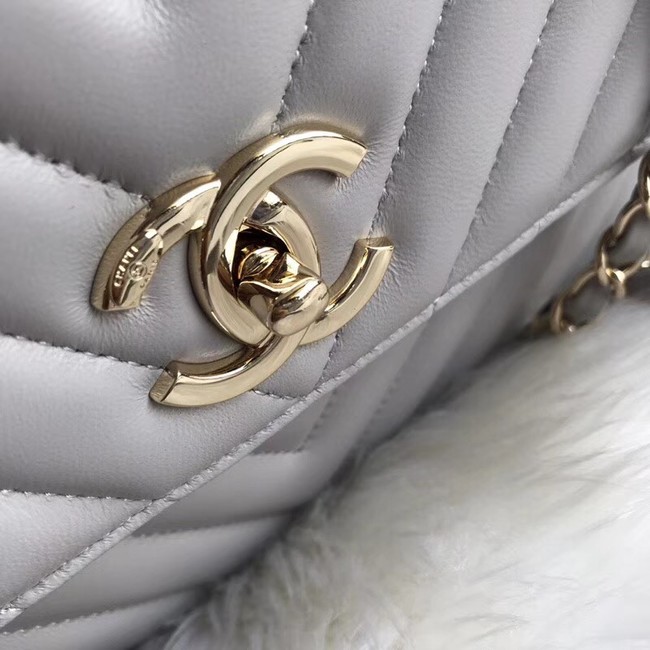 Chanel CC original lambskin top handle flap bag 92236V grey gold Buckle