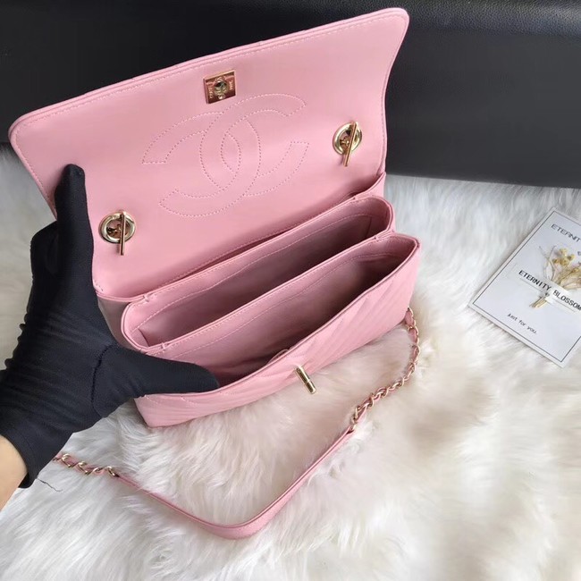 Chanel CC original lambskin top handle flap bag A92236V pink Gold Buckle