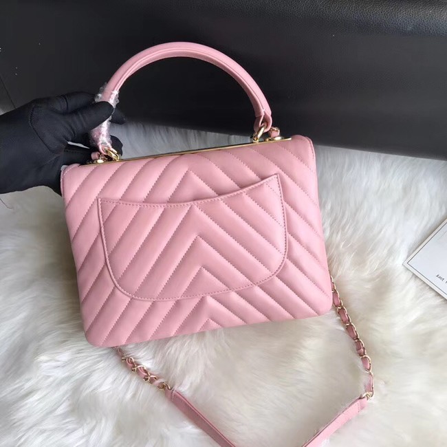 Chanel CC original lambskin top handle flap bag A92236V pink Gold Buckle