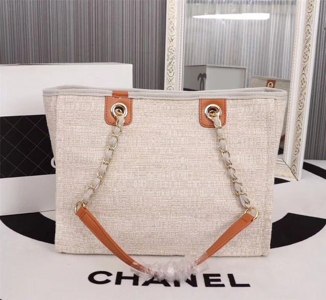 Chanel Canvas Shopping Bag Calfskin & Silver-Tone Metal A23556 creamy