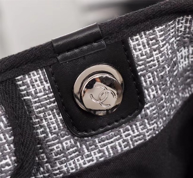 Chanel Canvas Shopping Bag Calfskin & Silver-Tone Metal A23556 grey