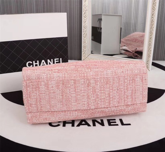 Chanel Canvas Shopping Bag Calfskin & Silver-Tone Metal A23556 pink