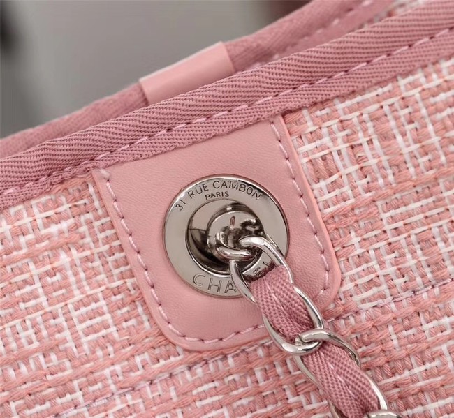 Chanel Canvas Shopping Bag Calfskin & Silver-Tone Metal A23556 pink