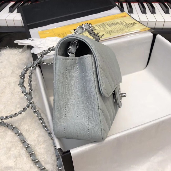 Chanel Small Classic Handbag Grained Calfskin & silver-Tone Metal A69900 grey