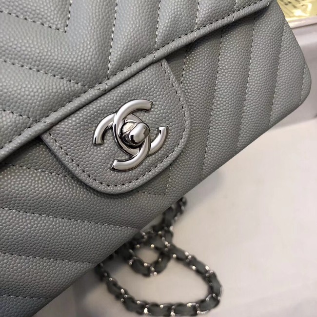 Chanel Small Classic Handbag Grained Calfskin & silver-Tone Metal A69900 grey