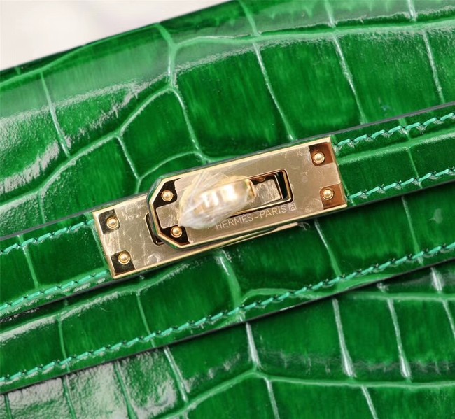 Hermes Kelly 19cm Tote Bag crocodile Leather KL19 green