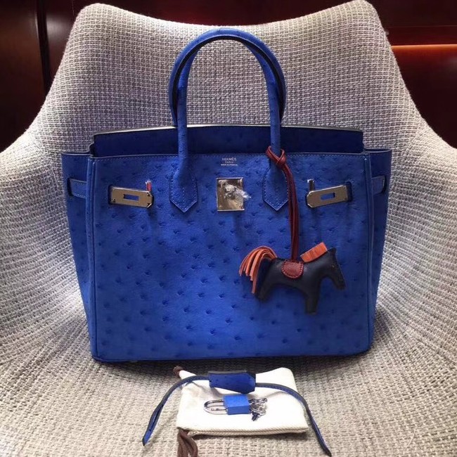 Hermes Real ostrich leather birkin bag BK35 blue