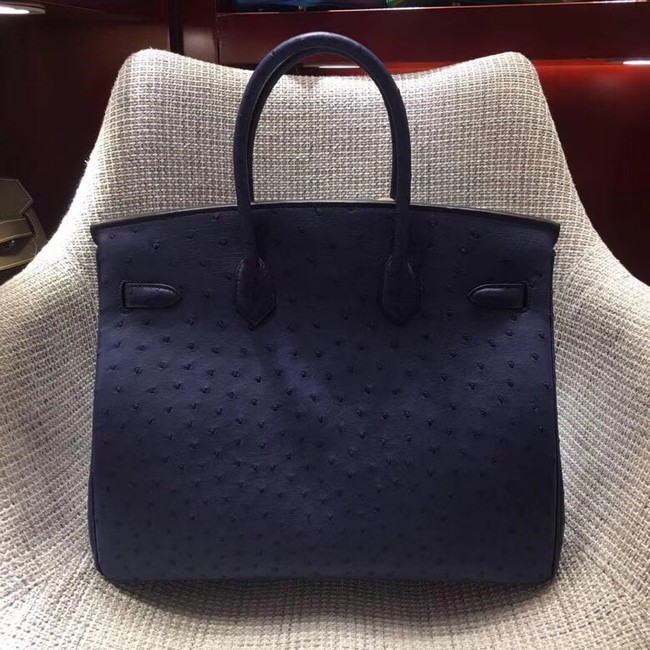 Hermes Real ostrich leather birkin bag BK35 dark blue