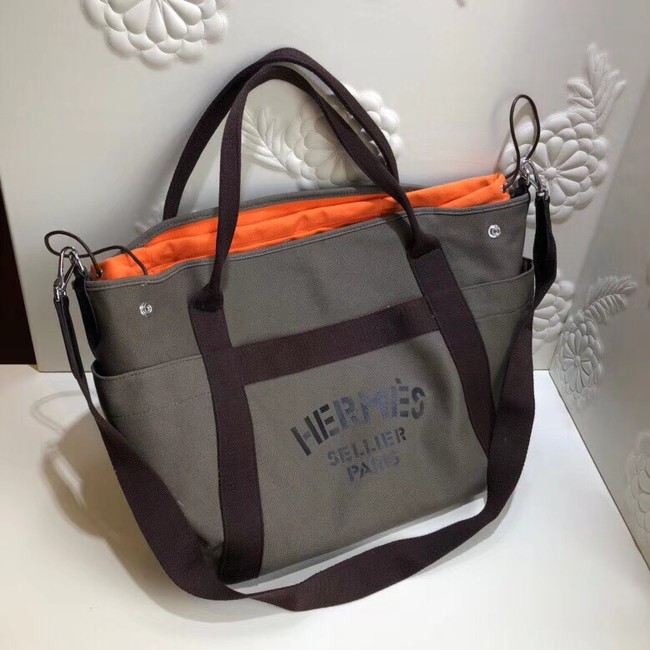 Hermes Canvas Shopping Bag H0734 Khaki