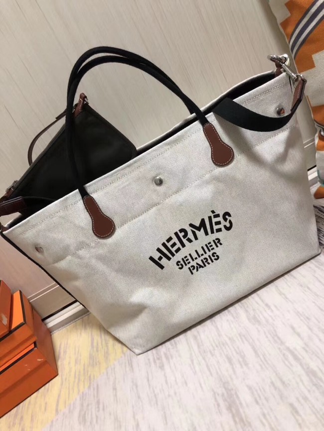 Hermes Canvas Shopping Bag H0734 white